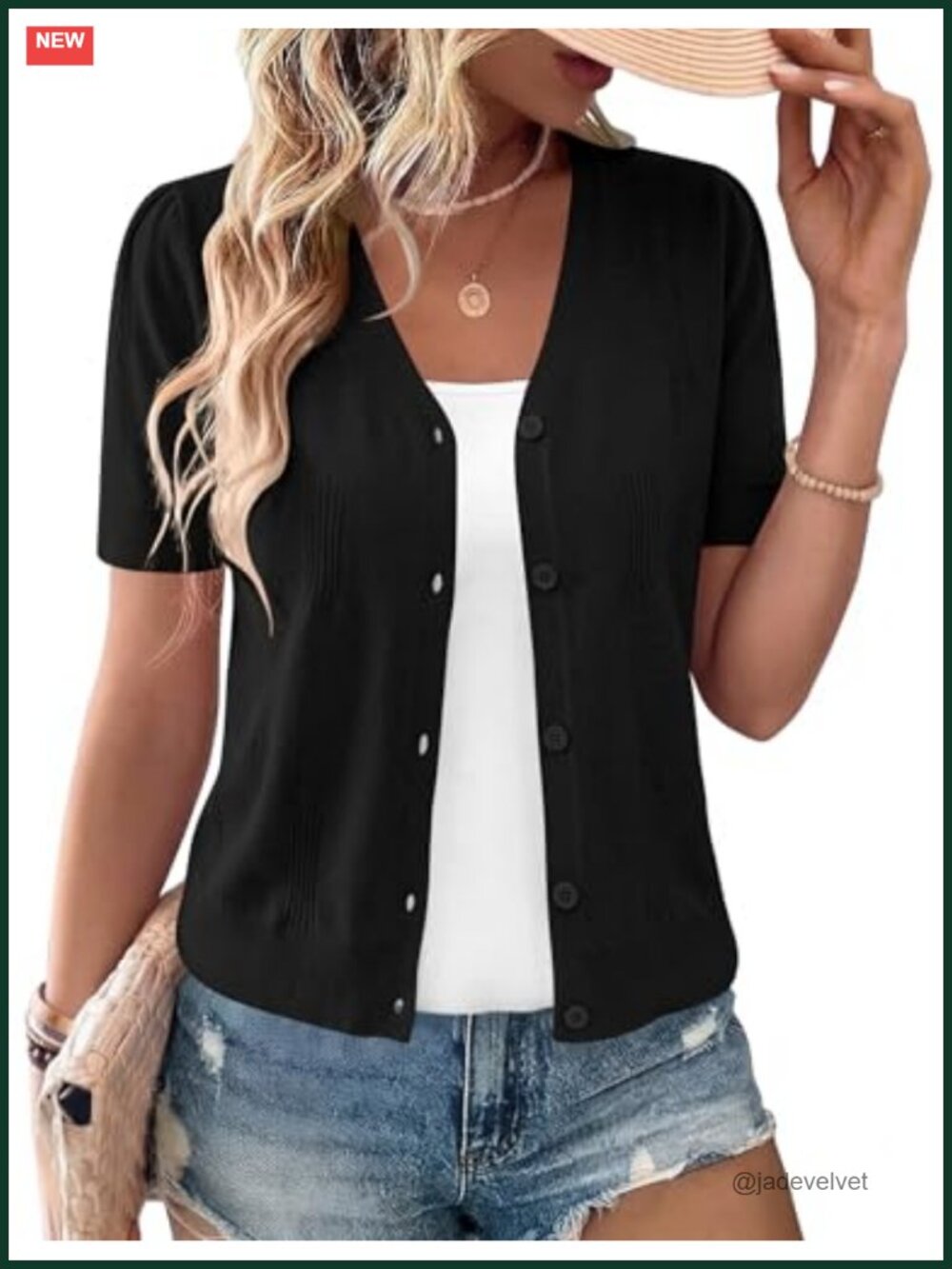 Lightweight Knit Cropped Cardigan Short Sleeve V Neck Summer Shrug